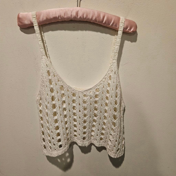 Women's Cotton Candy White Crochet Knit CroppedTank Top M/L - Picture 4 of 8